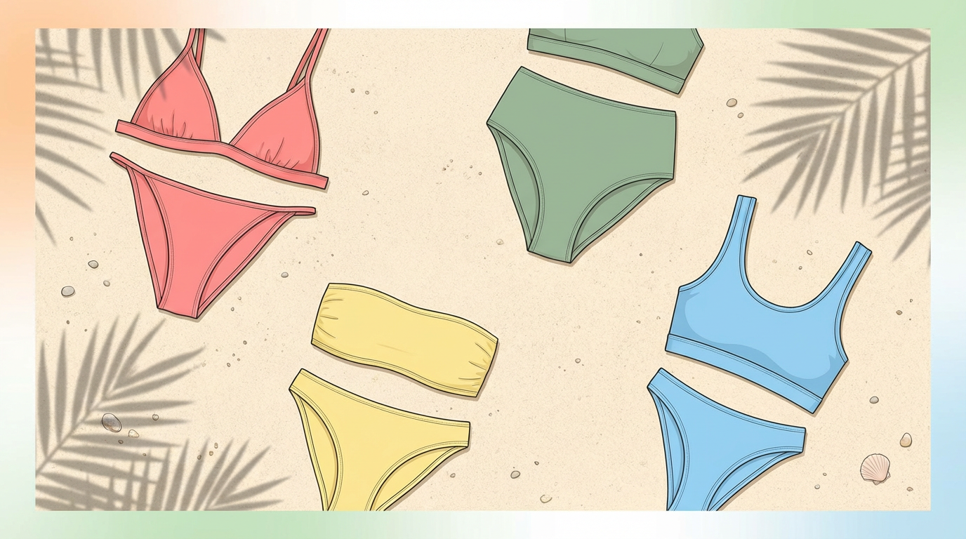 How to try on bikini styles online — summer styles flat-lay