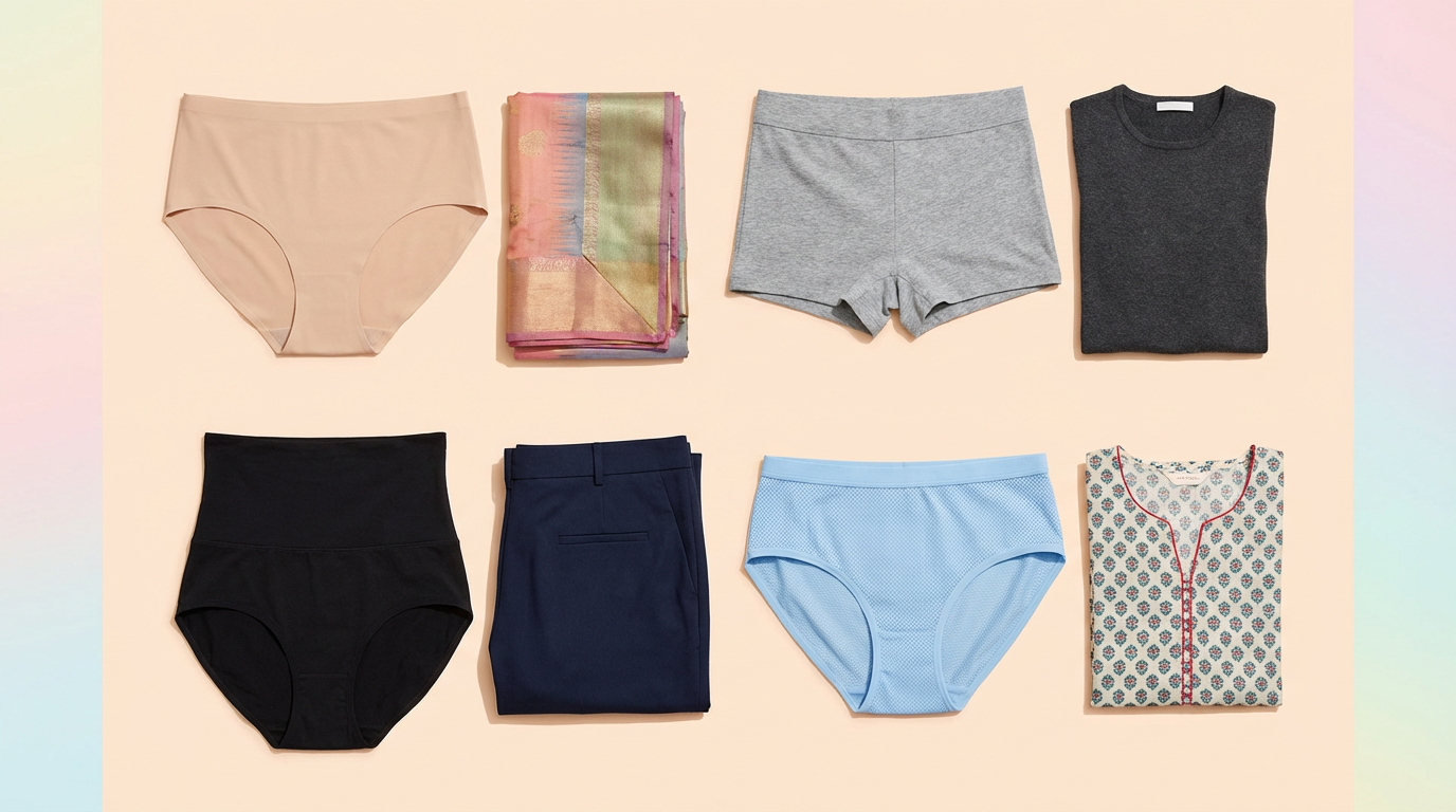 Underwear styles for different outfits — style guide flat-lay