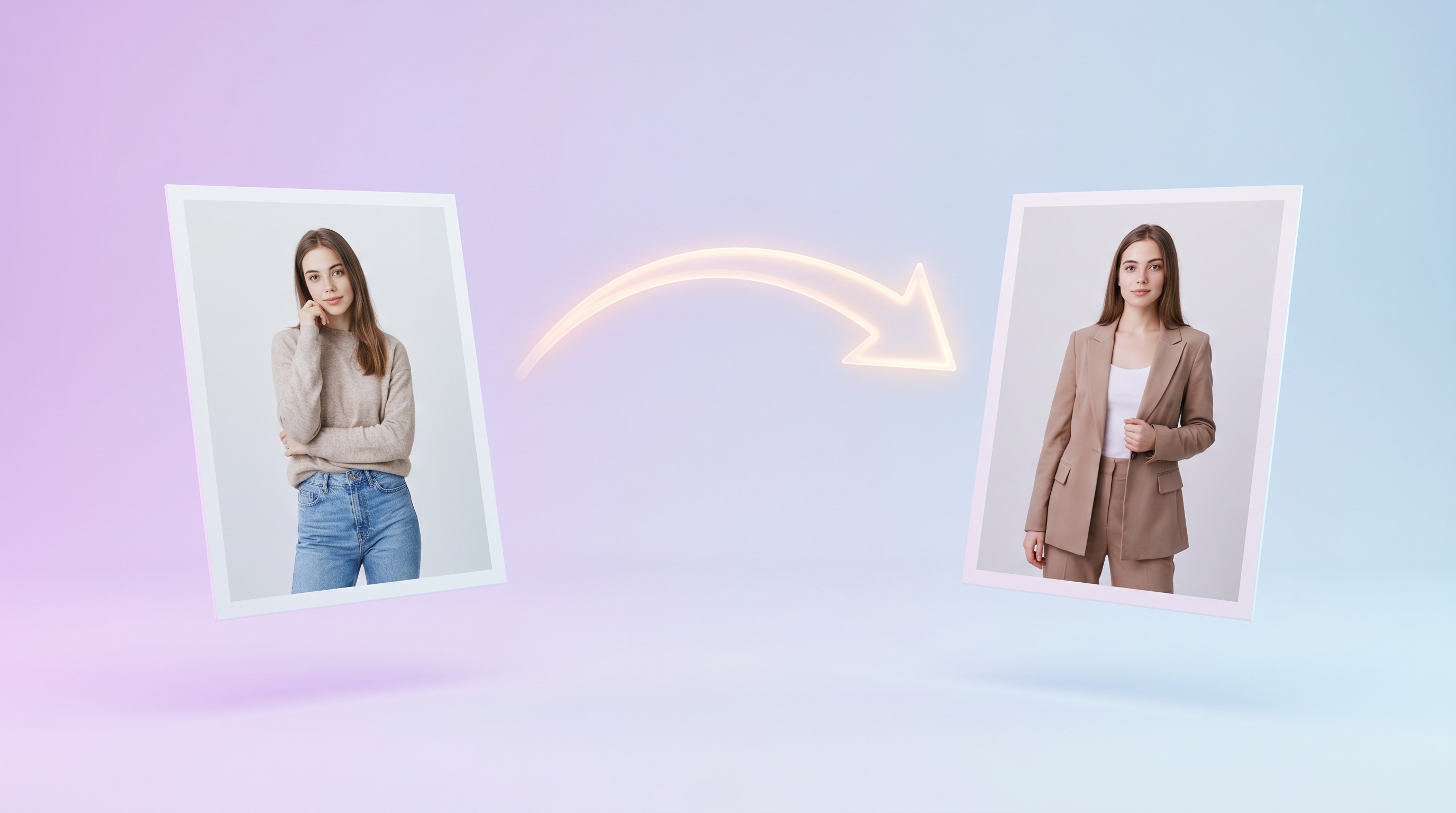 AI clothes swap example — an outfit transferred between two photos